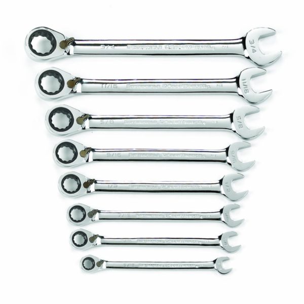 8 PC. 12 POINT REVERSIBLE RATCHETING COMBINATION SAE WRENCH SET